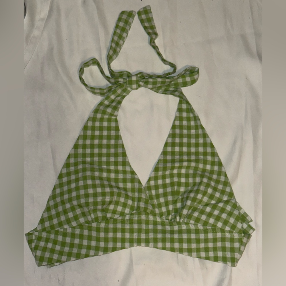 SHEIN Green Checkered Halter Tank Top